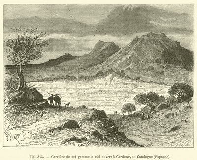 Åbent stensaltbrud i Cardone, Catalonien, Spanien (gravering) af French School