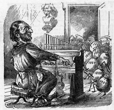 Tegneserie af den tyske komponist Richard Wagner (1813-1883) af French School