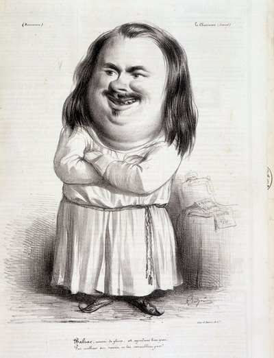 Tegneserie af Honore de Balzac (1799-1850) og munk - i “Charivari”” fra 12/10/1838 B.H.V.P. af French School