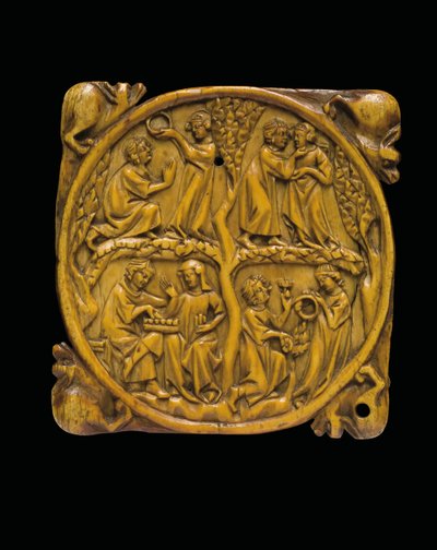 Udskåret spejlkasse, Paris, ca. 1310-20 af French School
