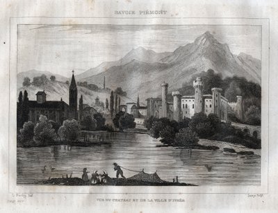 Slottet Ivrea - Castello di Ivrea - Indgravering fra "" Det maleriske Italien"" af M. de Norvins, Ch. Nodier 1834-1836. af French School