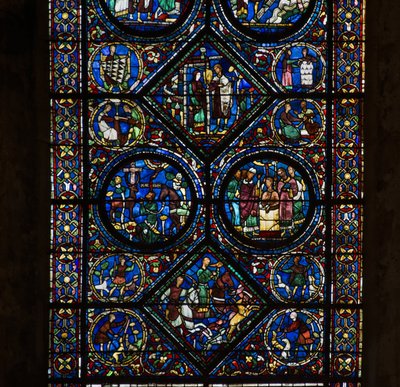 Cathedral of Chartres, farvet glas: Saint Eustaches liv, lave detaljer af French School