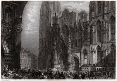Katedralen i Rouen. (gravering, ca. 1850) af French School