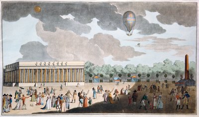 Fejring af Bastilledagen den 14. juli på Champs Elysees, Paris i 1801 (håndfarvet akvatint) af French School