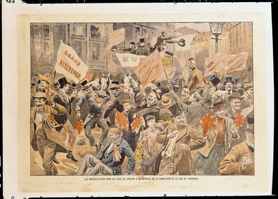 Festligheder i Londons gader efter nyheden om indgåelsen af fred i Transvaal, maj 1902 (print) af French School