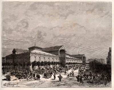 Centrale haller i Paris i det 19. århundrede - indgravering i "La France illustree: geographie, histoire, administration statistique" af V.A. Malt-brun. 1884 af French School