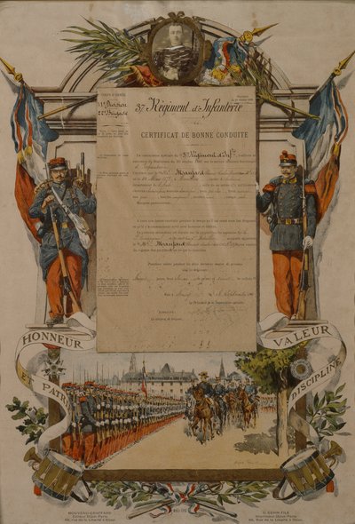 Attest for god opførsel, 37. infanteriregiment, 1896 af French School