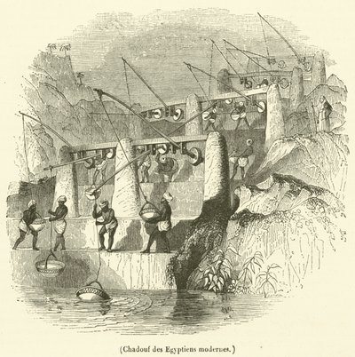 Shadouf af moderne egyptere (gravering) af French School