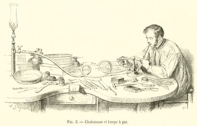Blæselampe og gaslampe (gravering) af French School