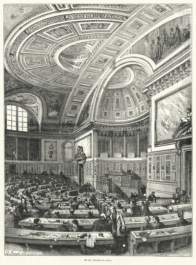 Chambre des Pairs (kammeraterne), overhuset i det franske parlament fra 1814 indtil dets afskaffelse efter revolutionen i 1848 (gravering) af French School