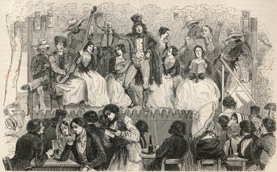 Champs-Elysees (Champs Elysees) - Sangere foran cafeen Morel - Indgravering i "Tableau-de-Paris" af Edmond Texier 1852 af French School