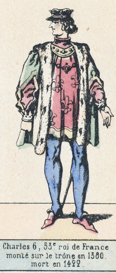 Charles 6, 53. konge af Frankrig, besteg tronen i 1380, døde i 1422 (farvestik) af French School