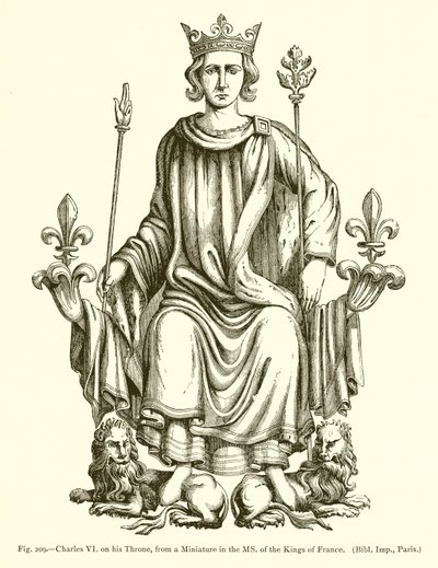 Charles VI på sin trone, fra en miniature i MS. af Frankrigs konger af French School