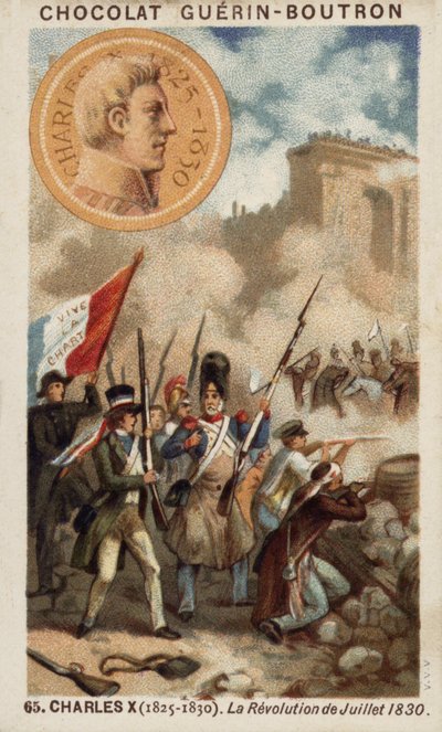 Charles X af Frankrig og revolutionen i juli 1830 (chromolitho) af French School