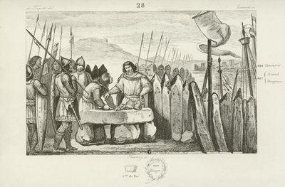 Charles the Fat pays the Vikings 700 pieces of silver to abandon their siege of Paris, 886  af French School