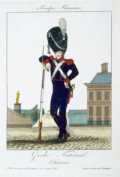 Chasseur of the National Guard, fra Troupes Francaises, pub. i Basset, Paris, ca. 1790 af French School