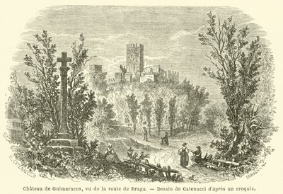 Chateau de Guimaraens, set fra vejen til Braga (gravering) af French School