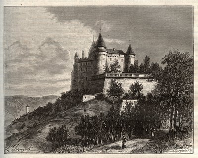 Chateau de Mercues - Cahors - gravering i "La France illustree: geografi, historie, statistisk administration" af V.A. Malt-brun. 1884 af French School