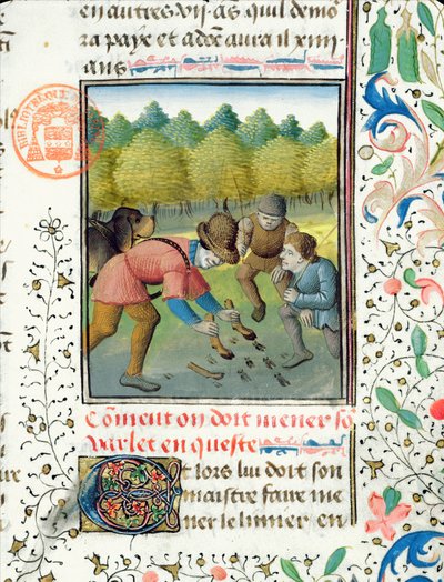 Tjek sporene af en kronhjort fra Livre de la Chasse af Gaston Phebus de Foix (1331-91) af French School