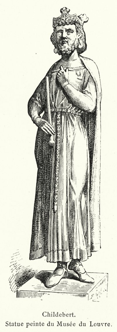 Childebert, malet statue fra Louvre-museet (gravering) af French School
