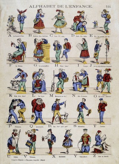 Barndoms alfabet. Billede af Epinal, sd. 19. århundrede. af French School