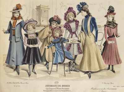 Børnekostumer, illustration fra Journaux de Mode, oktober 1898 (farvegravering) af French School