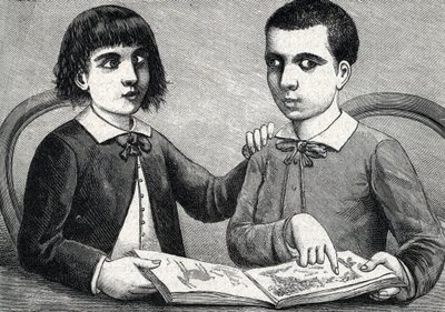Børn med konvergent og divergerende skelning eller krydsede øjne (gravering) 1888 af French School