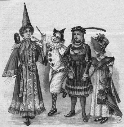 Børnetøj: heksekostumer, klovn, page og “Empire”. Indgravering i "La gazette du dimanche"" af 23. januar 1896. af French School