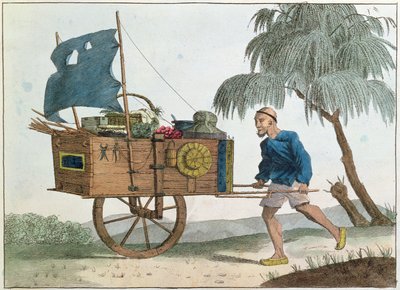 Kinesisk bonde med en trillebør under sejl, 1811 af French School