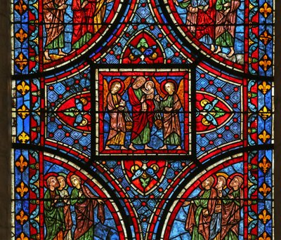 Kristus bærer sin mors sjæl (englene er delvist moderne) af French School