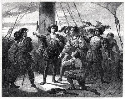 Christopher Columbus (1450-1506) Skræmmer sit mandskab af French School