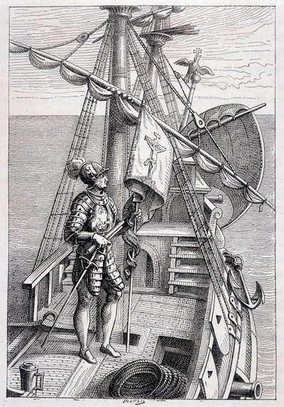 Christopher Columbus på sin trailer, syg. "" Discovery de la Terre "" af Jules Verne, red. Hetzel, n.d. 19. af French School