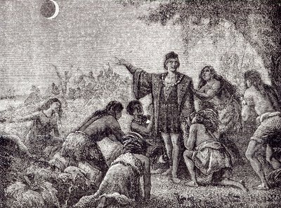 Christopher Columbus forudsiger måneformørkelsen for indbyggerne på Jamaica i 1504 af French School