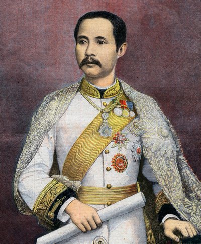Chulalongkorn (1853-1910), konge af Siam. I 1897 blev Chulalongkorn den første siamesiske monark til at besøge Europa. Illustration fra Le petit Journal af French School