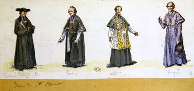 Kirkelige dragter i Frankrig i det nittende århundrede (litografi i farver) af French School