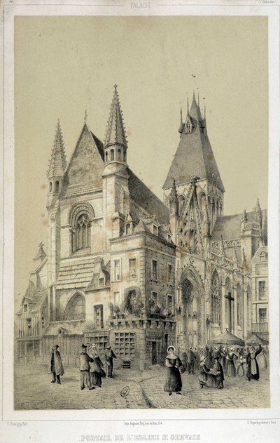 Klippe, portal til St Gervais Kirke (Saint Gervais) - litografi af French School