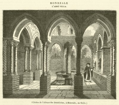 Klosteret i Benediktinerklosteret, i Monreale, Sicilien (gravering) af French School