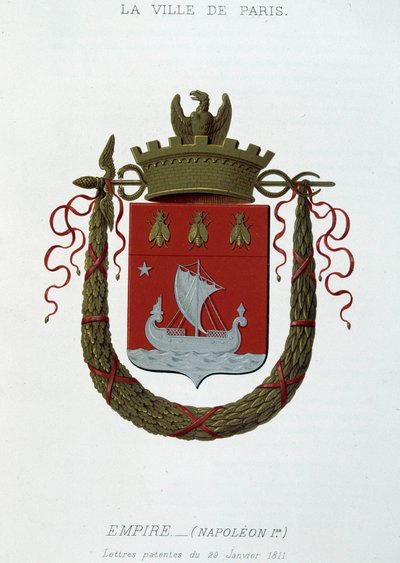 Byens våbenskjold: Empire (Napoleon I) - Brevpatent dateret 29. januar 1811 - i "" Armorial National de France"", af H. Traversier, Paris af French School