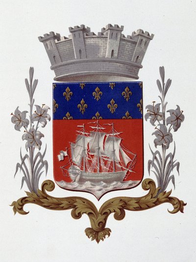 Byens våbenskjold: Royalty (Louis XVIII og Charles X) - Brevpatent dateret 20. december 1917 - i "" Armorial National de France"", af H. Traversier, Paris af French School