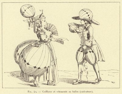 Ballonfrisurer og tøj (karikatur) (gravering) af French School