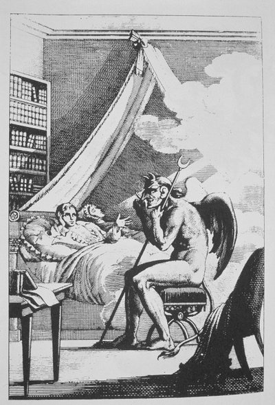Collin de Plancy (1793-1887) i samtale med Djævelen, fra Le Diable Peint par Lui-meme (1825) illustreret i en magisk historie udgivet i slutningen af det 19. århundrede af French School