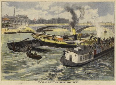 Kollision på floden Seinen, Paris, 1897 af French School