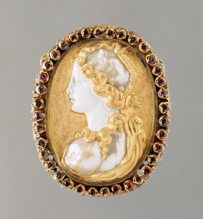 Commesso portræt af Prudentia, 1550-60 (guld, perlemor, emalje og rubin) af French School