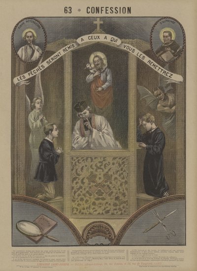 Bekendelse (farve litho) af French School