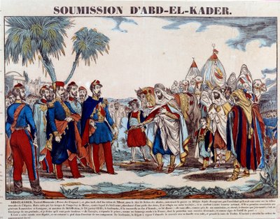 Erobring af Algeriet (1830-1847): underkastelse af Abd el Kader (Abd-el-Kader eller ibn Muhyi al-Din al-Hasani) (1807-1883) til hertugen af Aumale og den franske hær den 24/01 /1848. Indgravering af privatsamlingen i slutningen af det 19. århundrede af French School