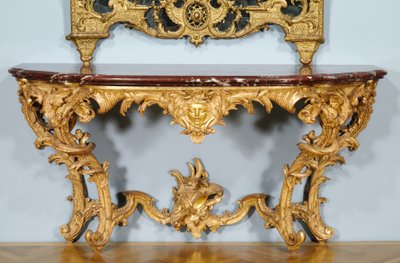 Konsolbord, designet af Jules-Michel Hardouin (1635-1737), lavet af Pierre Turpin og Michel II Lange, ca. 1725 (udskåret forgyldt træ, marmorplade (griotte de campan)) (se også 491455) af French School