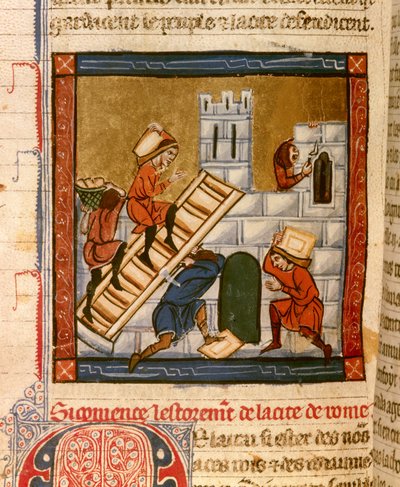 Byggeriet af Rom. Miniature af manuskriptet "Histoire ancienne à la Cesar", omkring 1260-1270 skrevet af en kontorist i tjeneste ved Roger IV