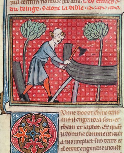 Konstruktion af en båd, fra Bible Historiale af Guiart des Moulins af French School
