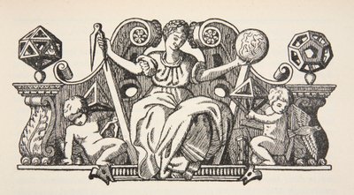 Kopi af en omslagsillustration fra Theatrum Instrumentorum de Besson, kopi af Boris Mestchersky (d.1957) illustration fra Histoire de la Nation Francaise, Sciences, bind I & II, af Gabriel Hanotaux af French School