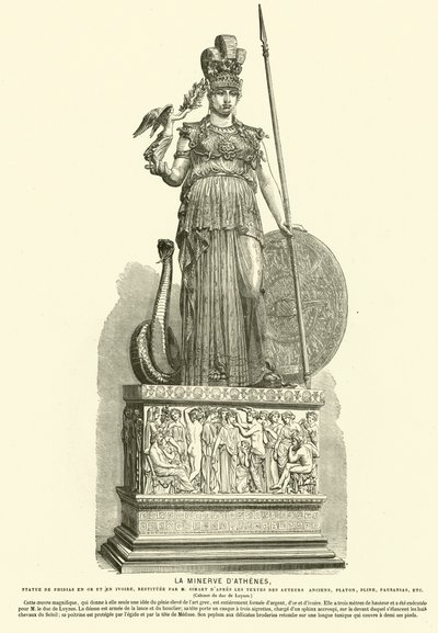 Kopi af Athena Parthenos, monumental statue af den antikke græske billedhugger Phidias (gravering) af French School